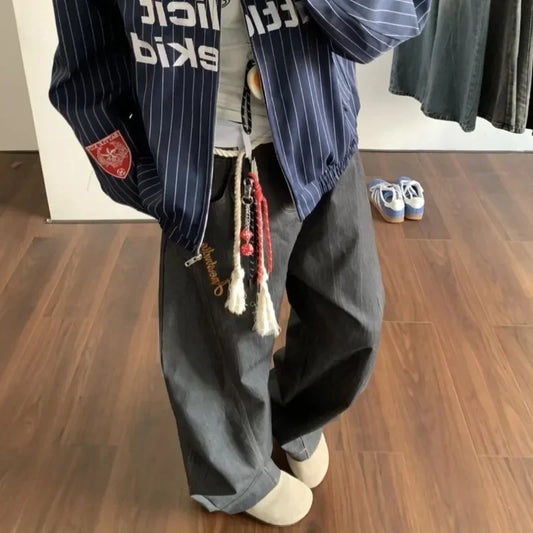 Versatile Retro Embroidered Heavy Work Jeans