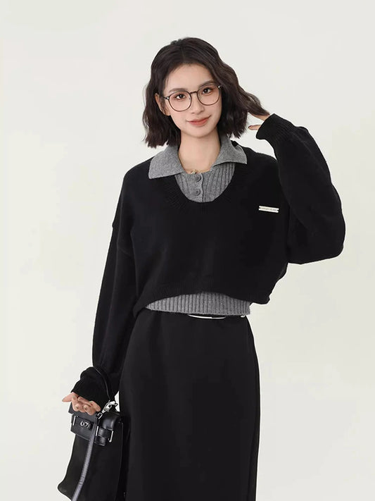 Cozy Preppy Knit Sweater Set Womens