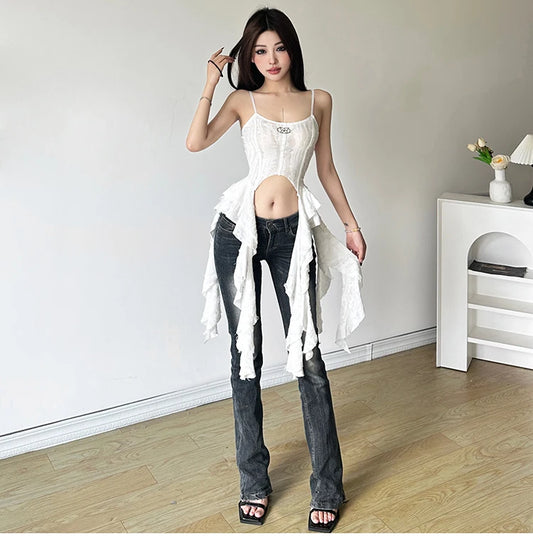 Ruched Satin Corset Crop Top