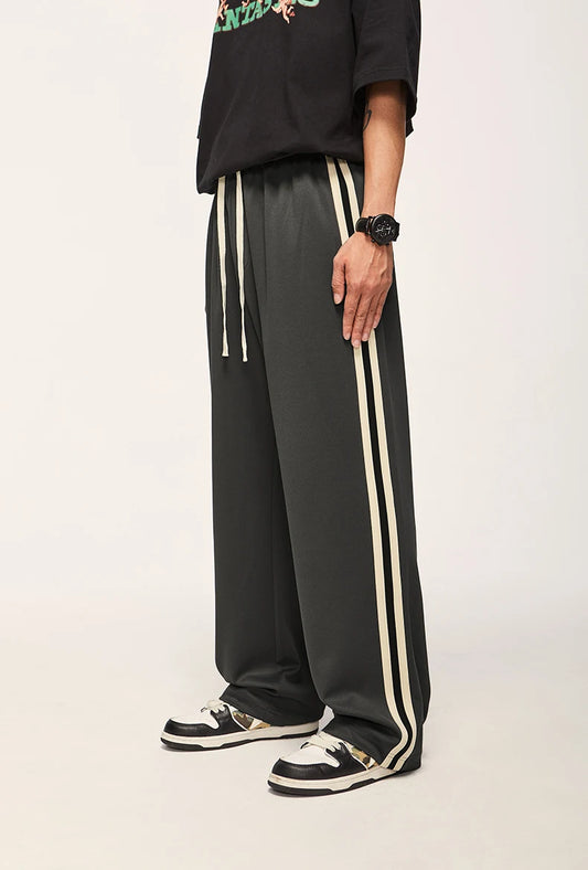 Elastic Waist Striped Straight Leg Pants