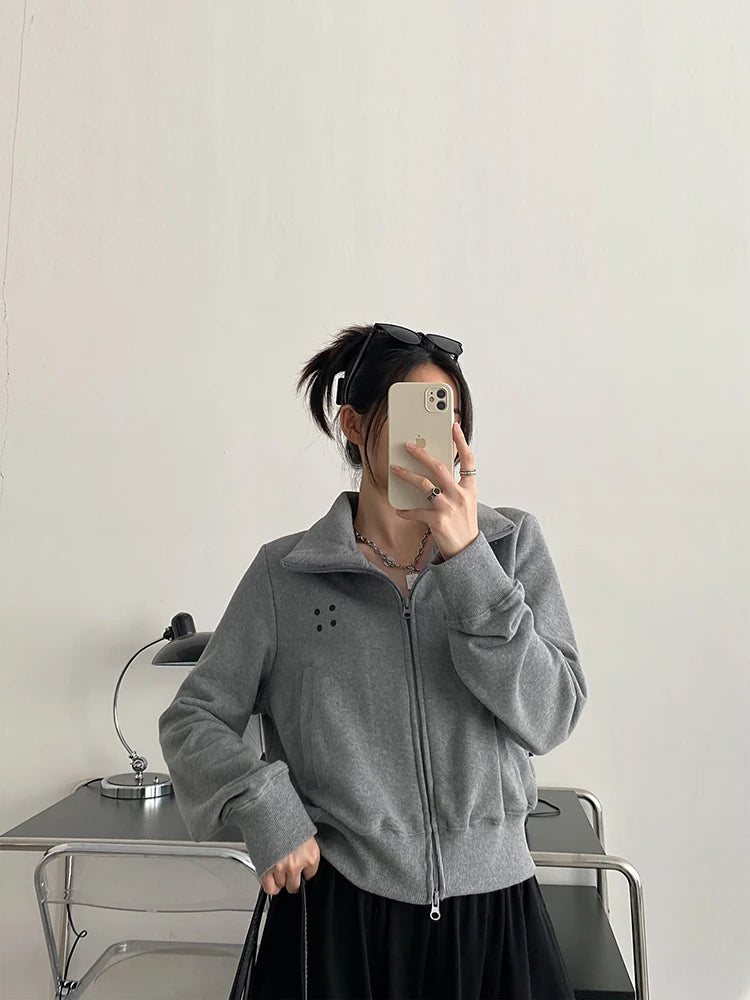 Double Zipper Design Casual Sweatshirt