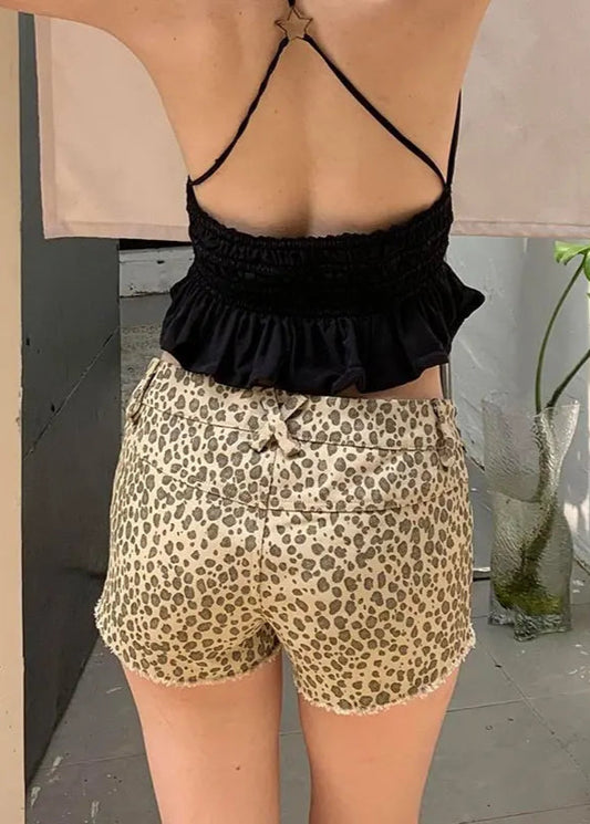 Irregular Leopard Print High Waist Shorts