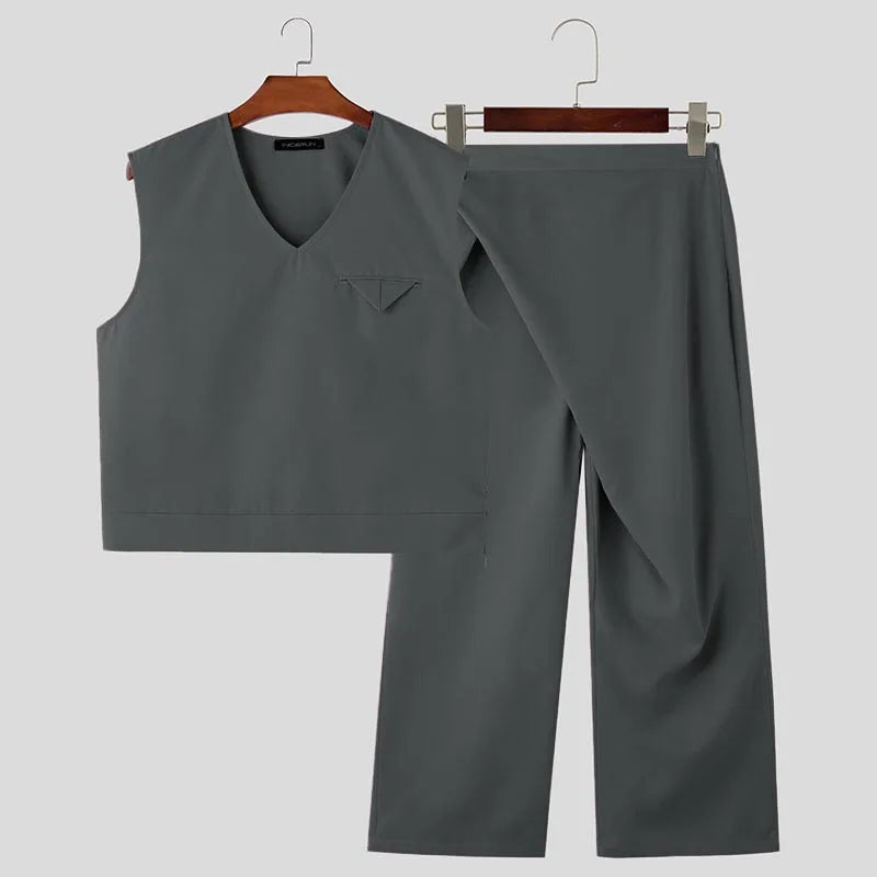 Deconstructed Solid Color Casual Vest Pant