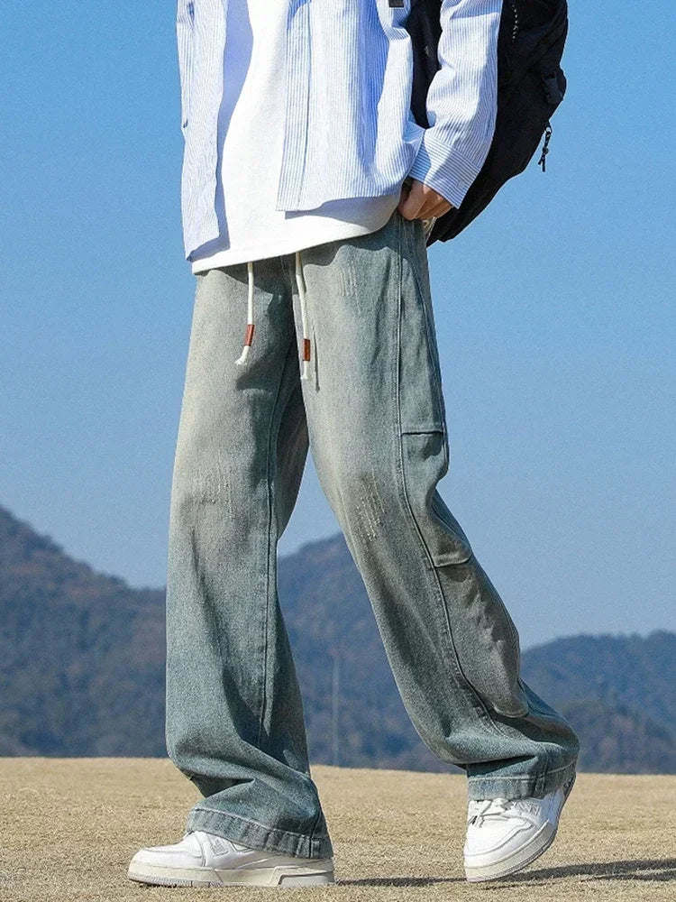 High Street Distressed Baggy Patchwork Jeans