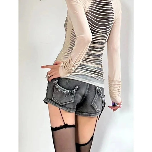 Black Gothic Vintage Denim Mini Short