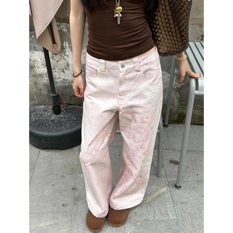 Pink Vintage High Waist Wide Jeans