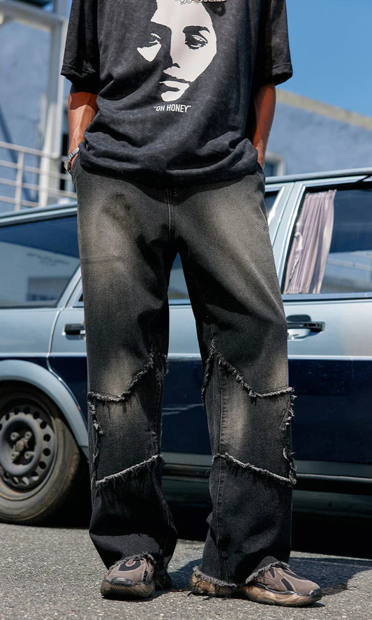 Fringe Star Patchwork Distressed Designer Jeans