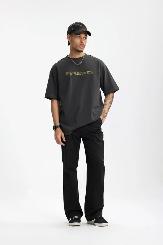 Vintage Embroidered Heavyweight Cotton Casual T-Shirt