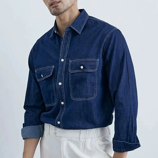 Moisture-Wicking Long-Sleeve Denim Shirt