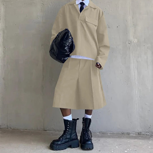 Stylish Solid Color Lapel Set T-Shirt