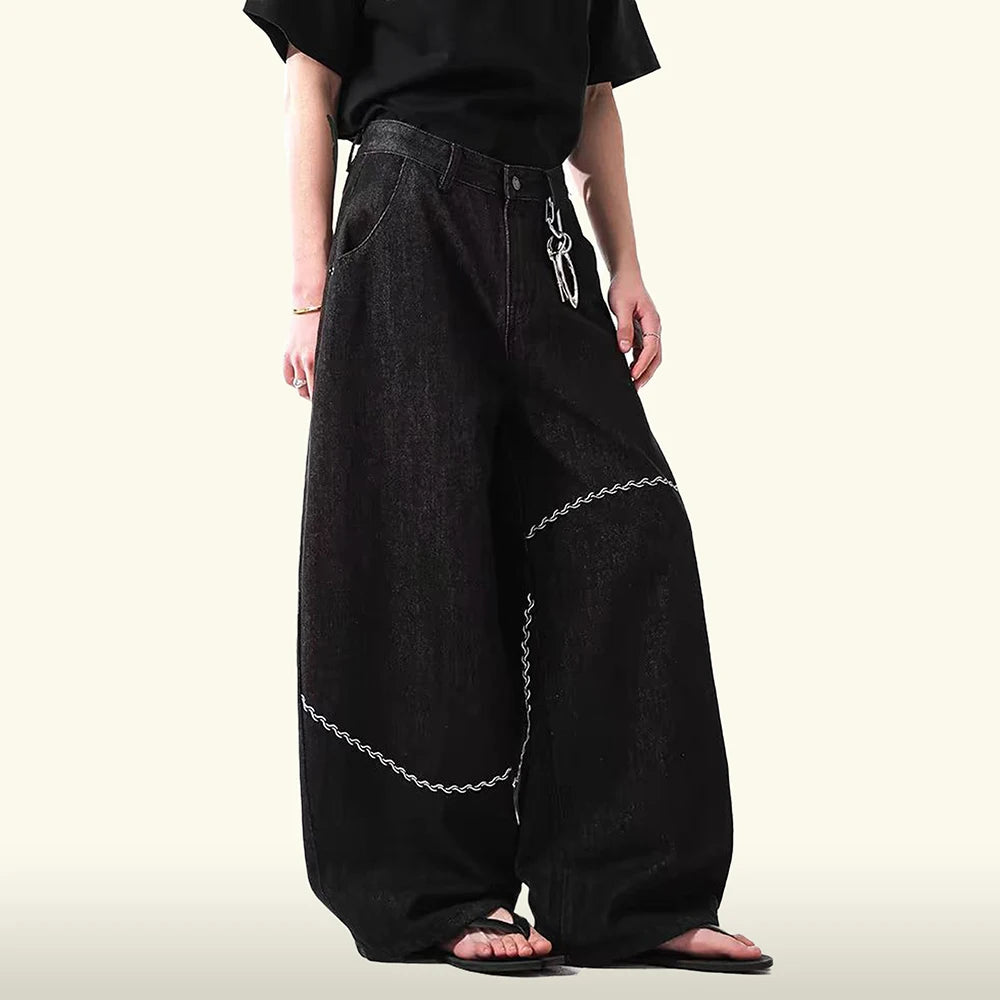 Retro Embroidered Loose Fit Jeans