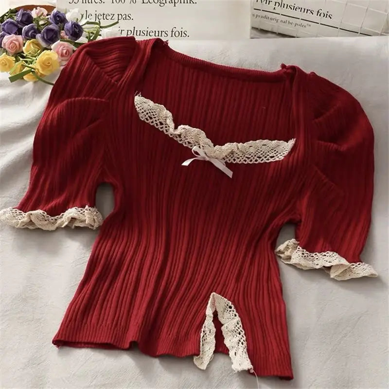 Spicy Girl Square Neck Lace Shirt