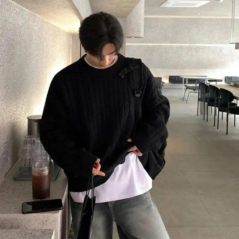 Korean Style Round Collar Sweaters Pullovers