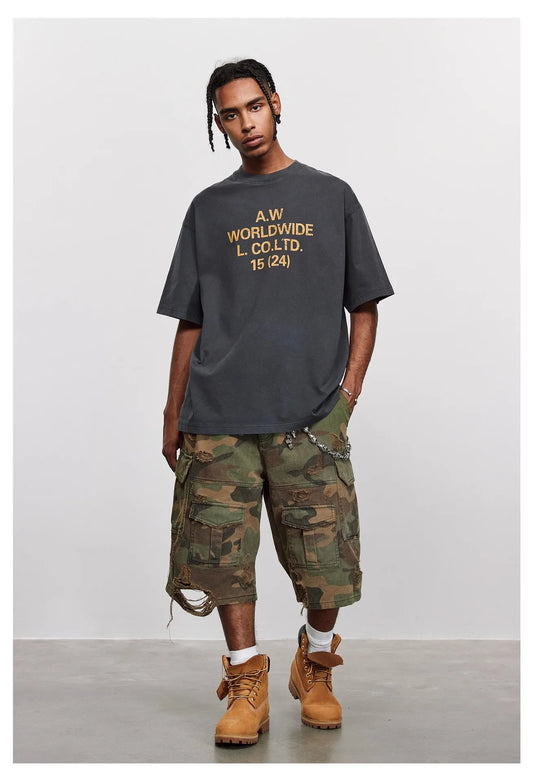 Distressed Camo Wide Leg Cropped shorts