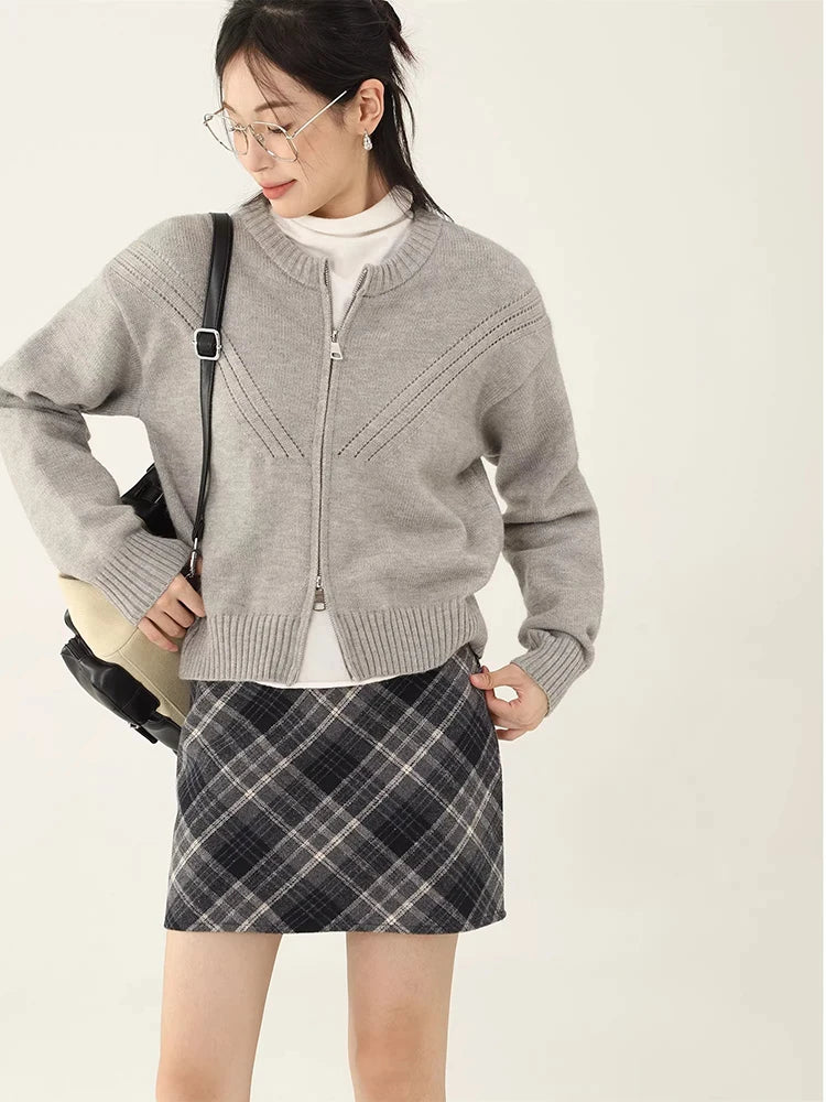 Stylish Double Zipper Round Neck Sweater