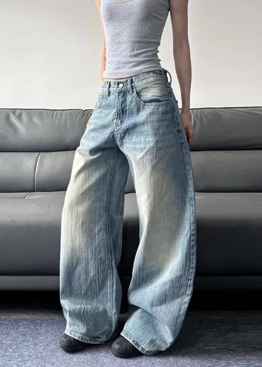 High Waist Straight Blue Jeans