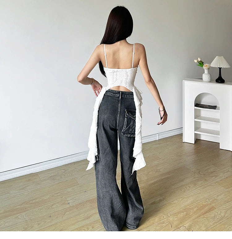 Ruched Satin Corset Crop Top