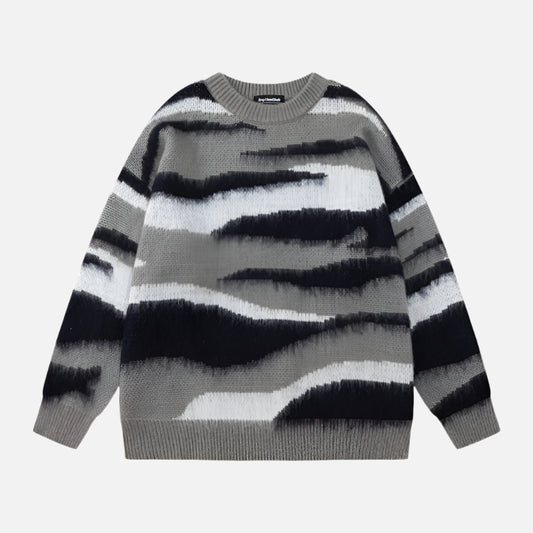 Irregular Contrast Color Stripe Gradient Sweater