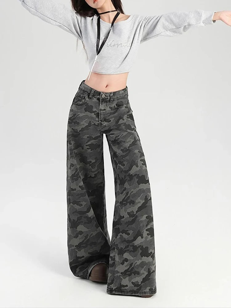 Vintage High Waist Baggy Camouflage Jeans