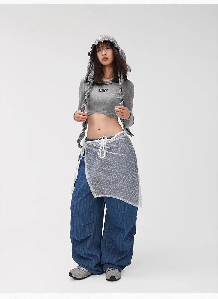 Deep Blue Vertical Stripe Denim Pants