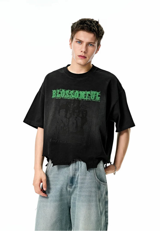 Vintage Distressed Graphic Print Boxy T-Shirt