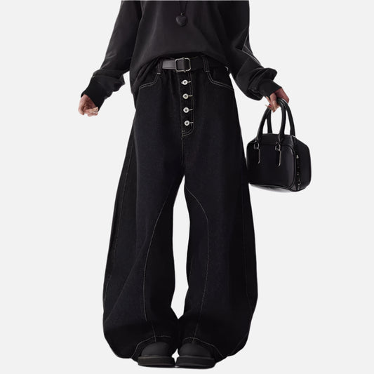 Vintage Korean Oversize Black Wide Jeans
