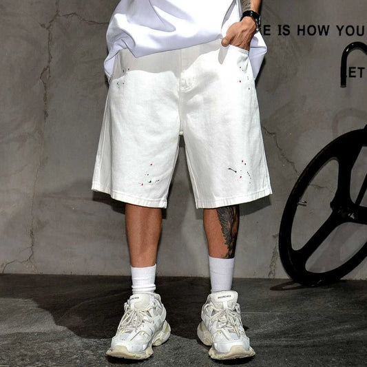 White Paint Splash Denim Shorts Jeans