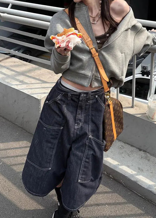 Classic High Waist Black Denim Jorts