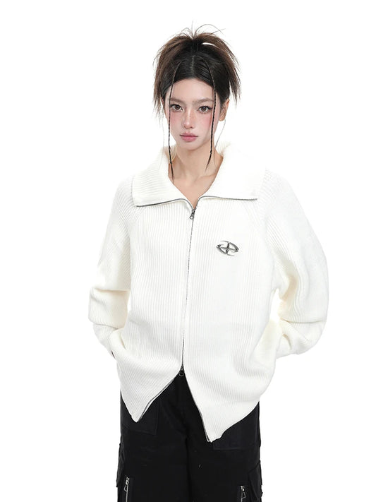 Cozy Knitted Zip Cardigan Sweater Outerwear
