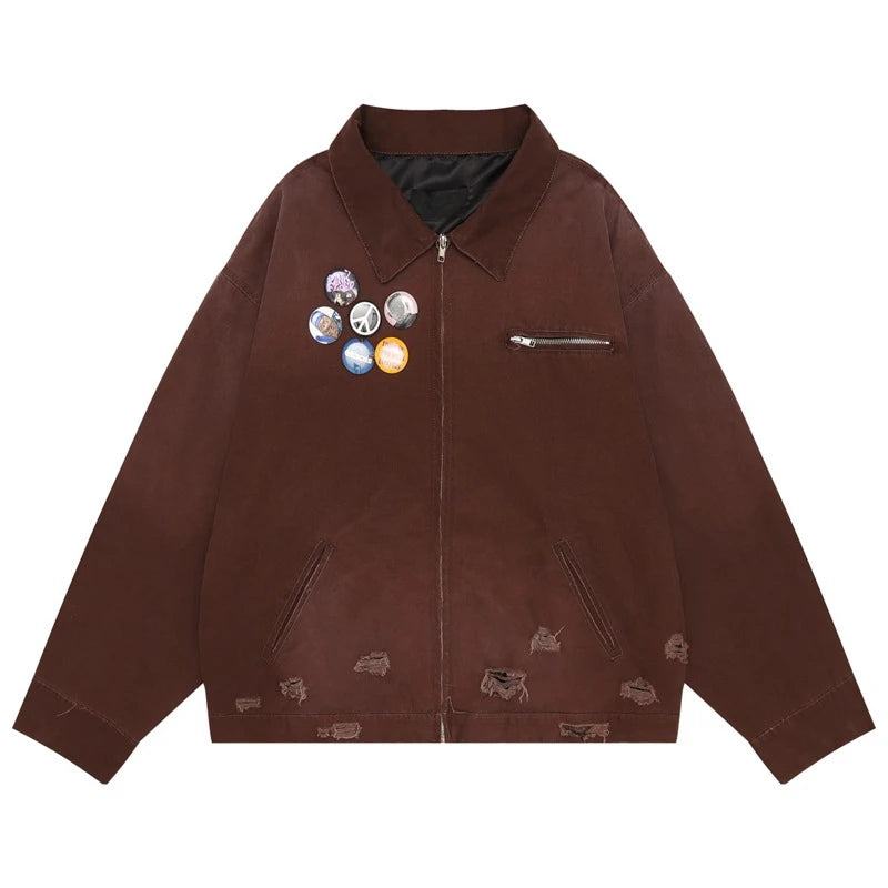 Distressed Washed Ripped Varsity Jacket