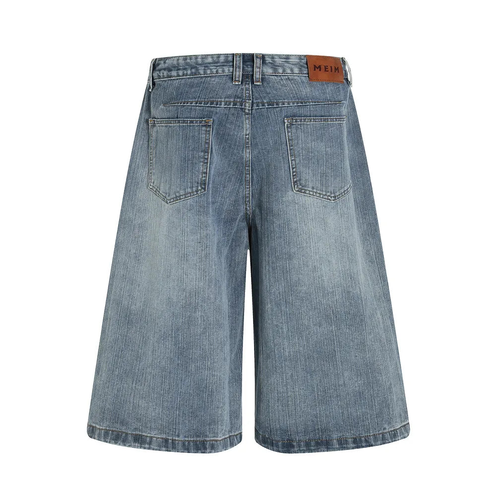 Vintage Floral Denim Shorts Wide Jeans
