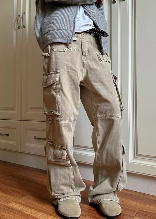 High Waisted Khaki Wide Leg Jeans
