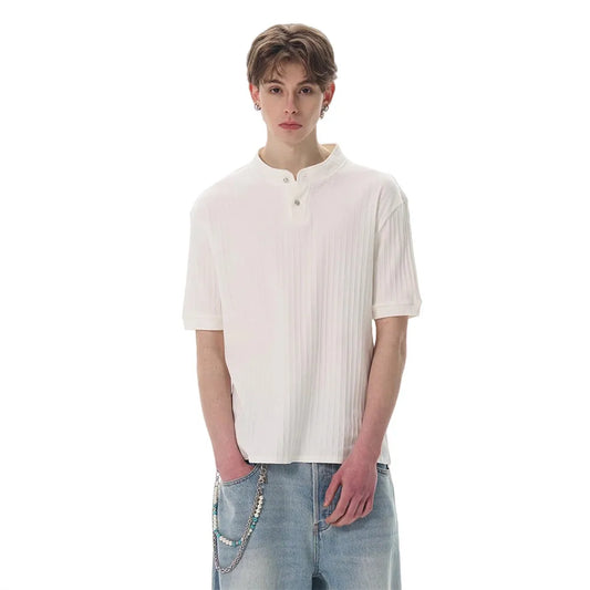 Classic Knit Henley Collar Casual T-Shirt