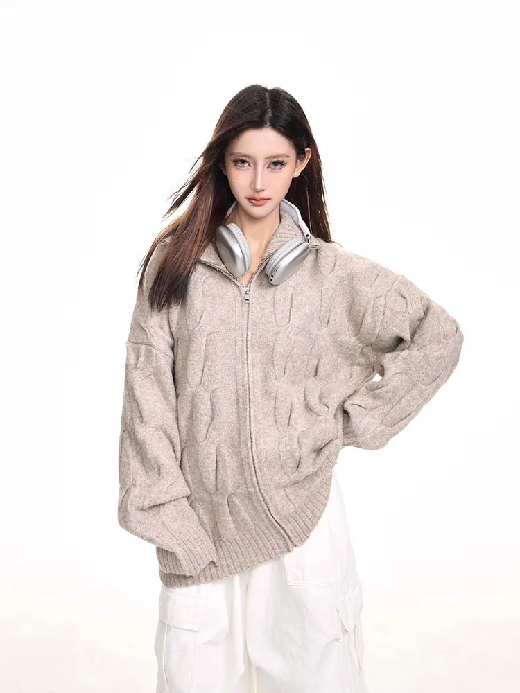 Cozy Retro Knitted Zipper Cardigan Sweater