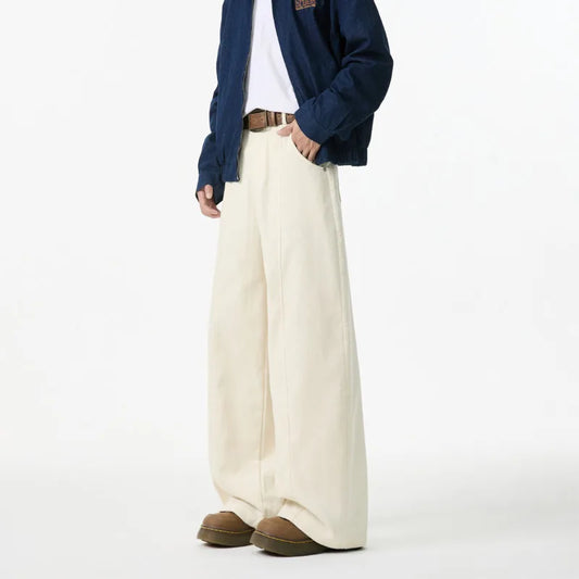 Beige Oversized Straight Corduroy Pants