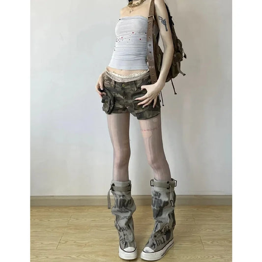 Vintage High Waisted Camo Cargo Short