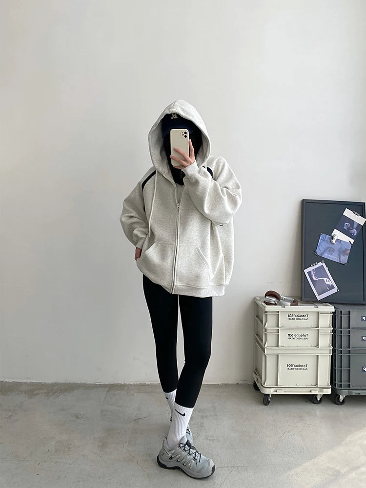 Cozy Oversized Drawstring Hooded Zip-Up Sweatshirt