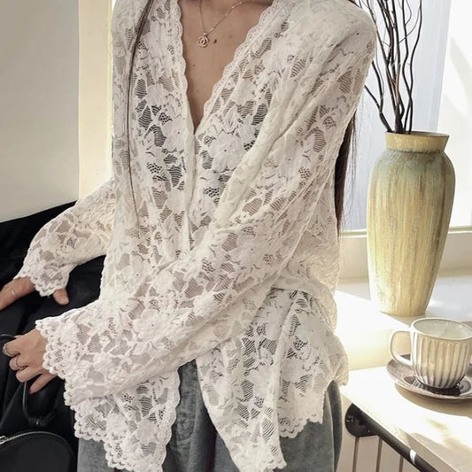 Sexy Lace Blouses Womens Shirt