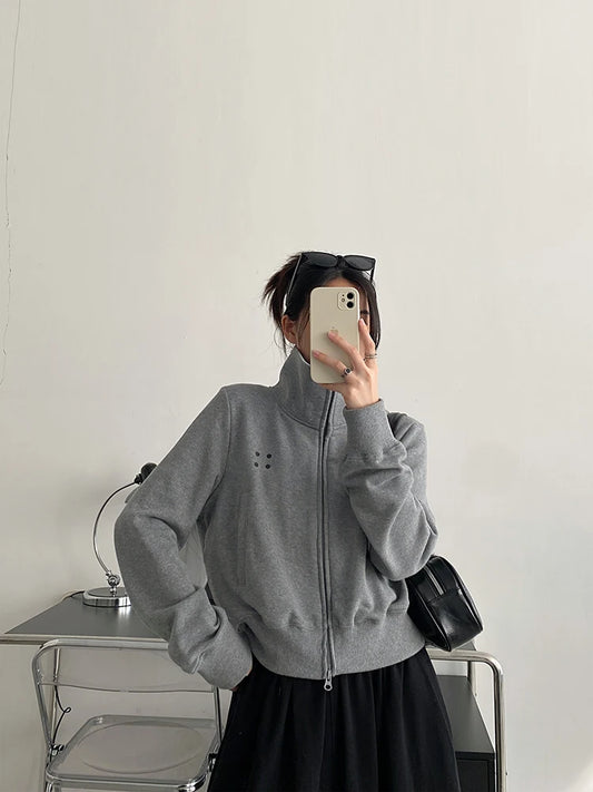 Double Zipper Design Casual Sweatshirt