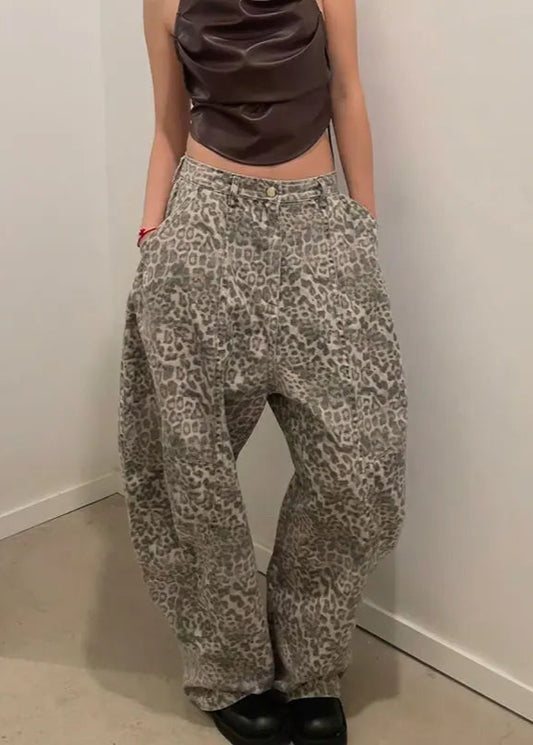 Leopard Print Loose Wide Leg Pants