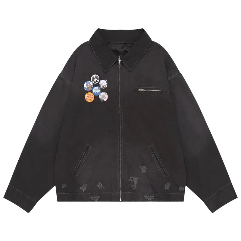 Distressed Washed Ripped Varsity Jacket