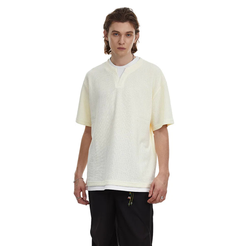 Spliced Short Sleeve Loose Crew T-Shirt