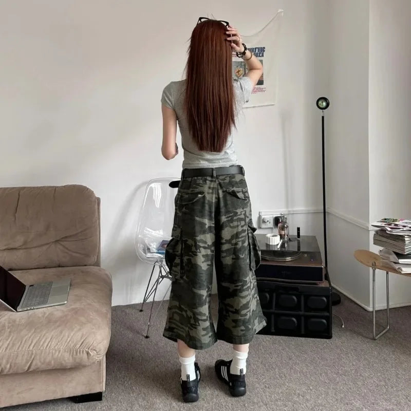 Versatile American Camouflage Loose Straight Jeans