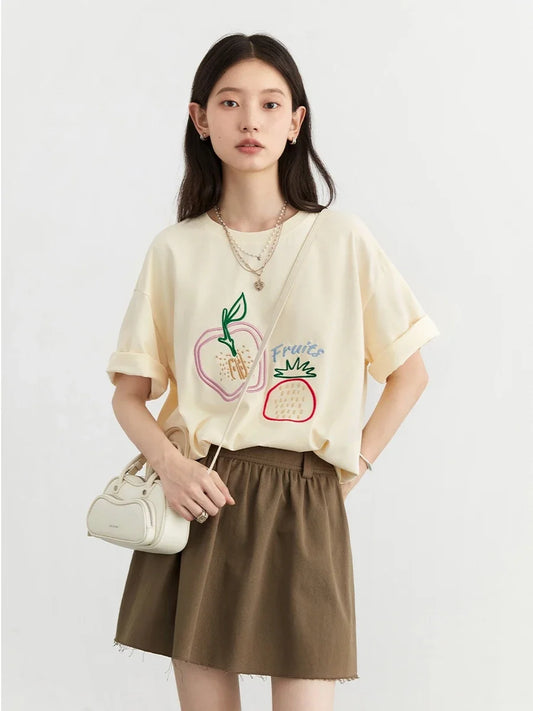 Embroidered Loose Fit Fruit Line T-Shirt