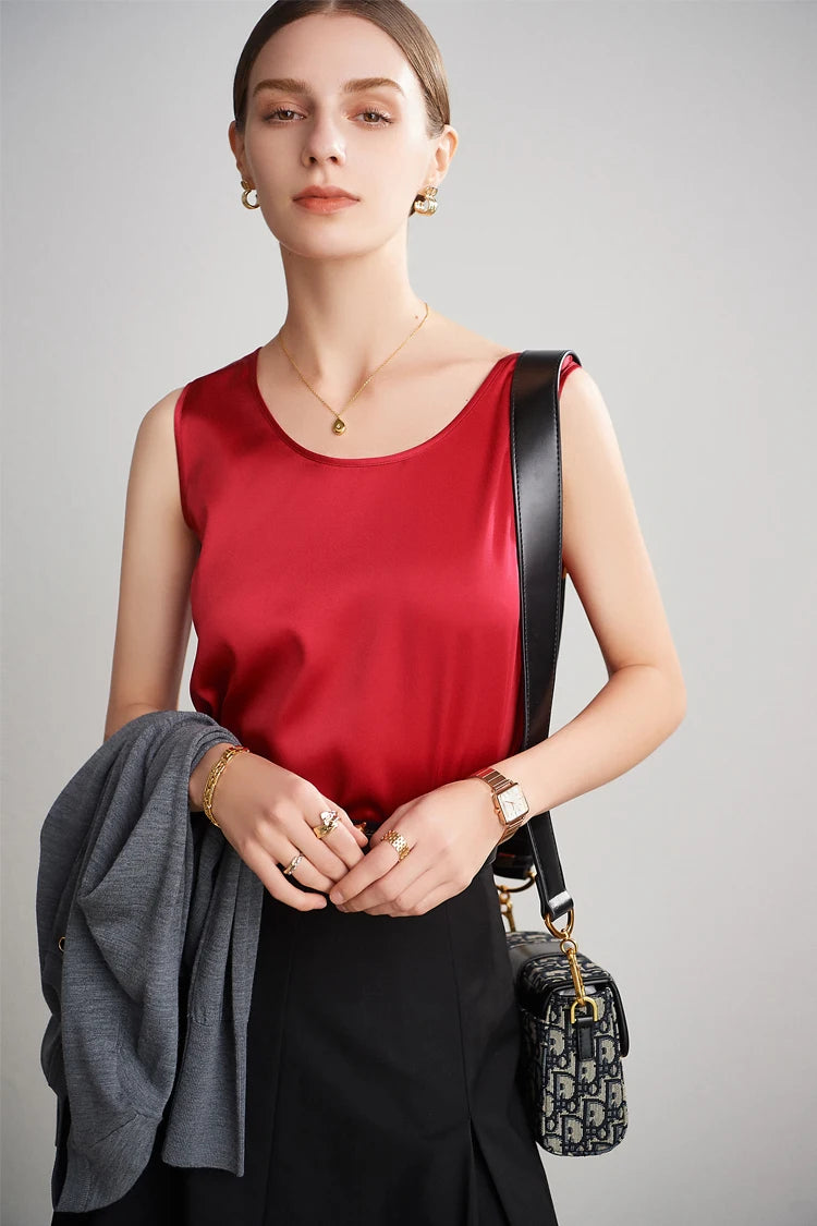 Luxurious Silk Chic O-Neck Tank T-Shirt