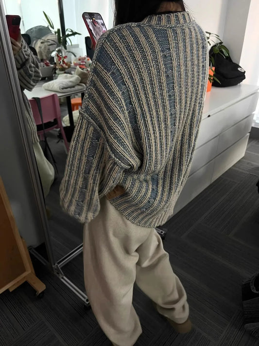 Contrast Color Retro Striped Knitted Sweaters