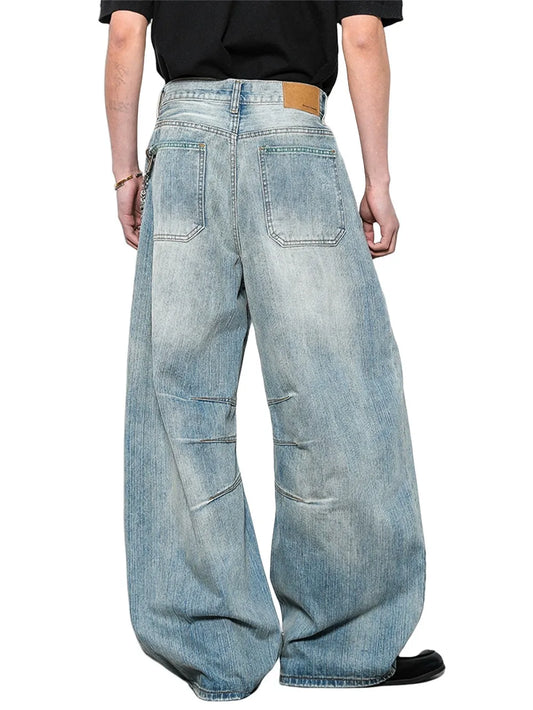 Vintage Spliced Distressed Loose Wide Jeans