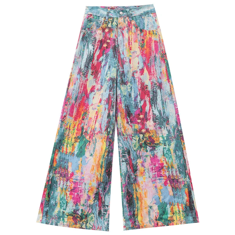 Vibrant Splatter Palette Wide Leg Jeans