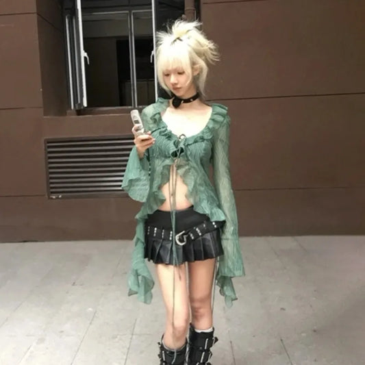 Vintage Lace Ruffle Blouse Shirt