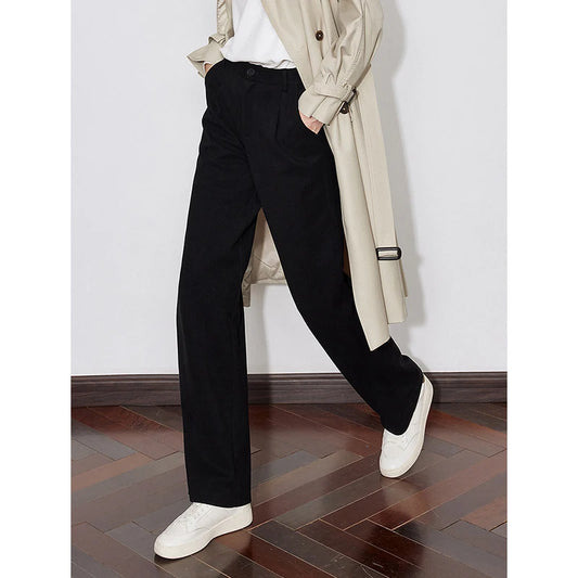 Mid Waist Woolen Workwear Pants